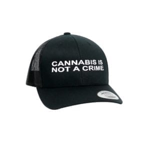 “Not a Crime” Retro Trucker Hat – Black
